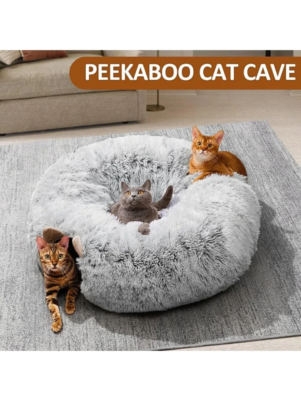 Cozy Cat Tunnel & Bed - Soft Plush Peekaboo Cave, Multifunctional Playground for
